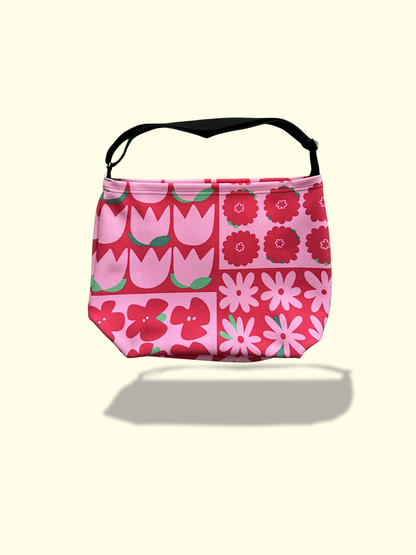Flowery colour block everyday tote bag