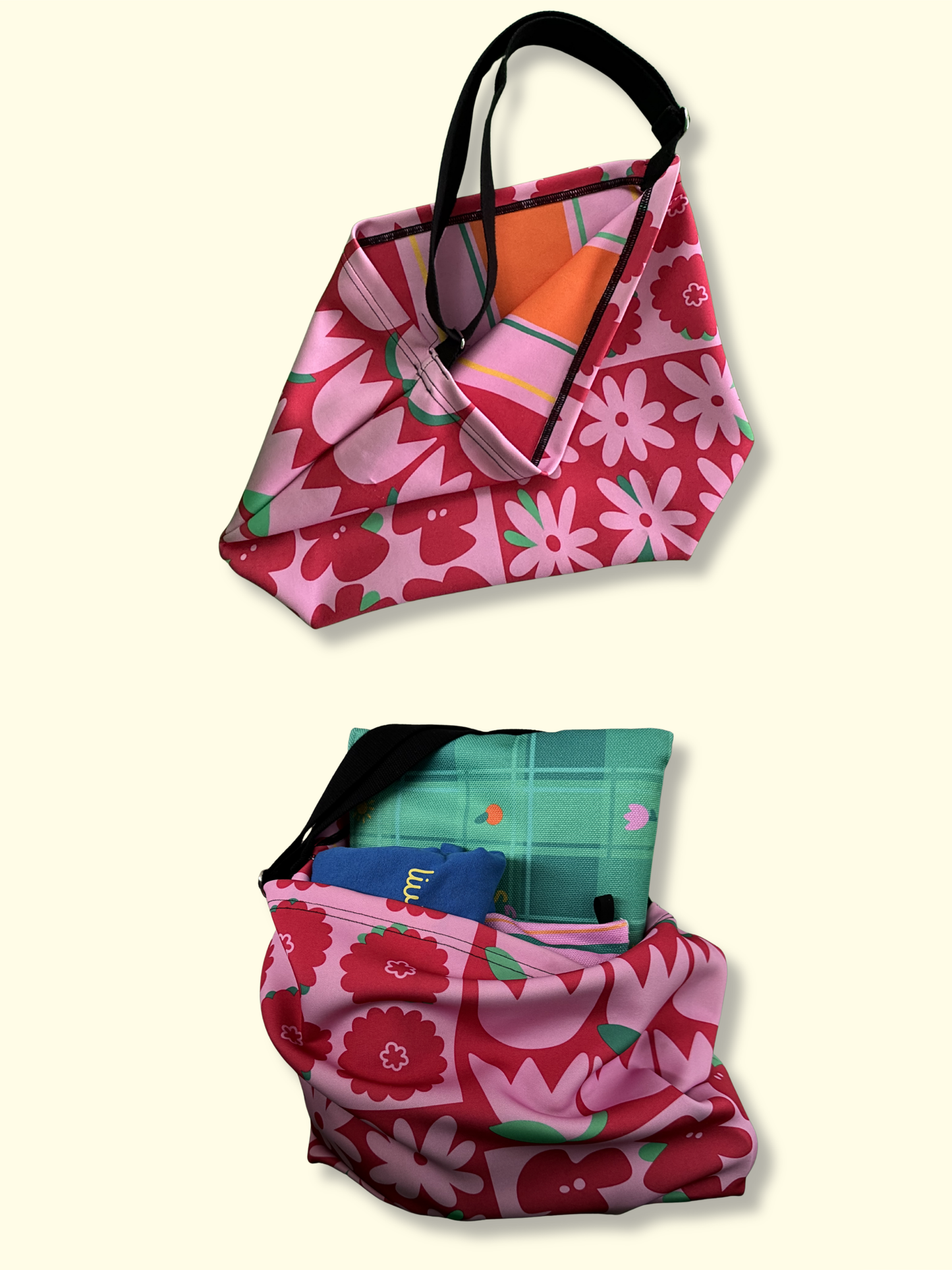Flowery colour block everyday tote bag
