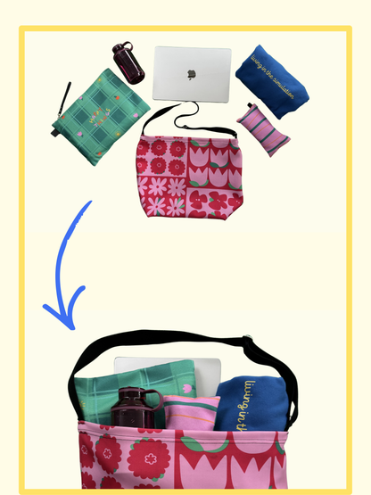 Flowery colour block everyday tote bag