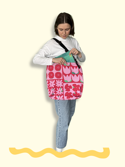 Flowery colour block everyday tote bag