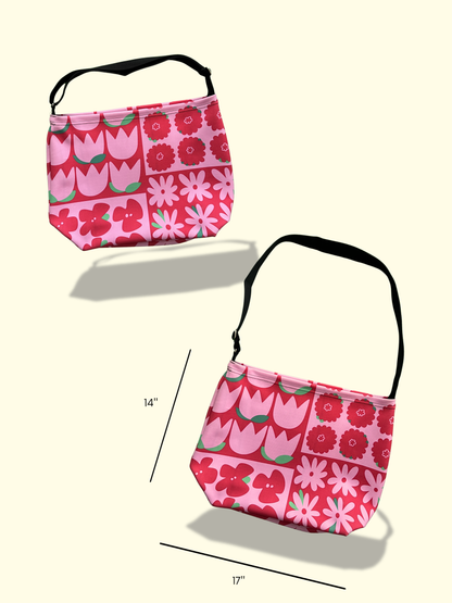 Flowery colour block everyday tote bag