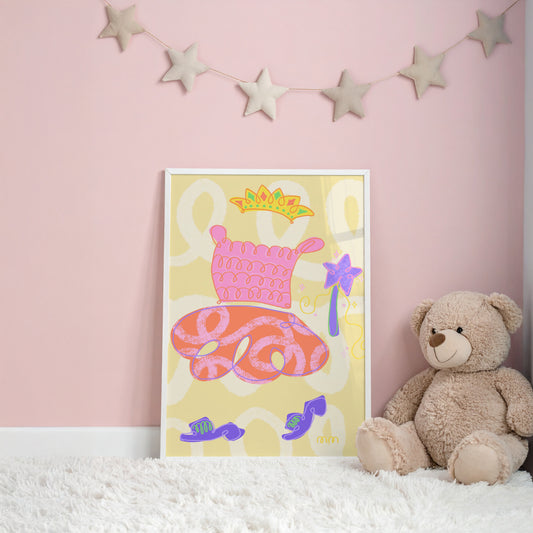 The Piper Print | Whimsical Princess Dream Tutu and Crown Art for Vibrant Kids' Room Decor