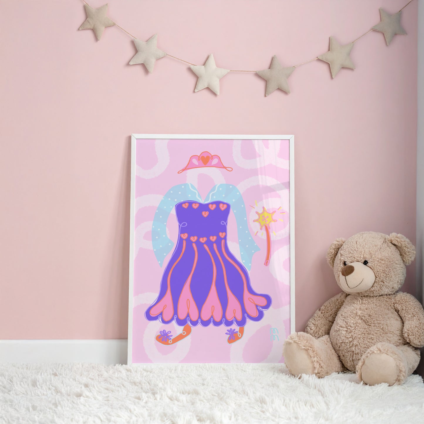 The Violet Print | Magical Princess Gown and Sparkling Wand Dreamy Wall Art for Kids Room