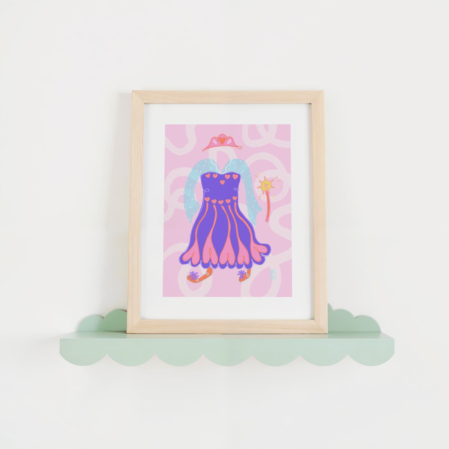 The Violet Print | Magical Princess Gown and Sparkling Wand Dreamy Wall Art for Kids Room