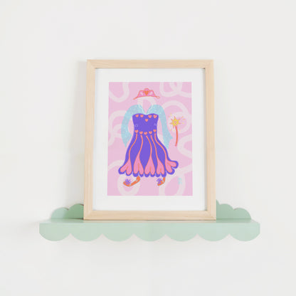 The Violet Print | Magical Princess Gown and Sparkling Wand Dreamy Wall Art for Kids Room