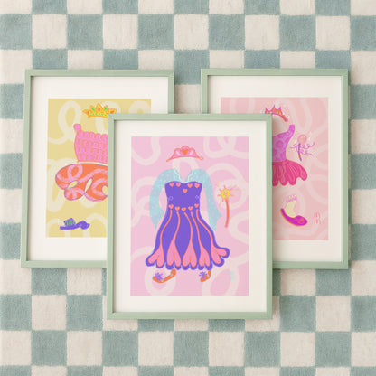 The Violet Print | Magical Princess Gown and Sparkling Wand Dreamy Wall Art for Kids Room